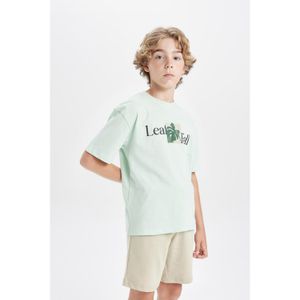 Defacto Knitted Short Sleeve T-Shirt - Aqua