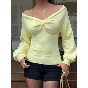SHEIN  بلوفر نسائية جديدة بأكمام طويلة، مكشوفة الكتفين، وتتميز بتصميم مكسّر عند الصدر