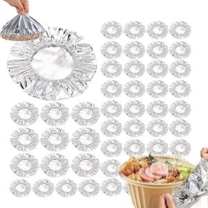 ٥٠ قطعة من أغطية عازلة من رقائق الألومنيوم قابلة للتكرار، أغطية عازلة للطعام من رقائق الألومنيوم، أغشية عازلة لحفظ الطعام طازجًا في المطبخ، أغطية لاصقة للفواكه، أغطية مرنة للأوعية