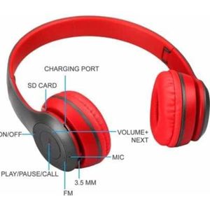 P47 Wireless Bluetooth Headphones, Deep Bass Sound, Foldable Design with Built-in Mic,Red