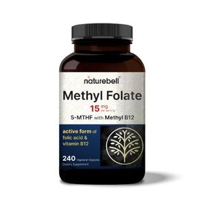 NatureBell L-Methylfolate 15mg with Methyl B12 240 Veg Caps 120 Serv - 120-Day Supply - Advanced Neurological & Methylation Support Matrix - Non-GMO & Gluten-Free
