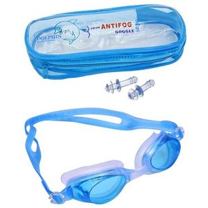 نظارات السباحة المضادة للضباب مع سدادات الأذن، باللون الأزرق الفاتح
