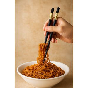 عيدان تناول الطعام الآسيوية الفاخرة - باللون الأسود مع لمسة ذهبية - 24 سم (زوج واحد)