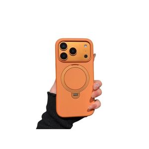 iPhone 17 Pro Max Matte Protective Case with 360 Rotating Magnetic Holder and Camera Lens Protection - Orange