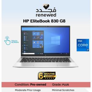 HP Preowned EliteBook 830 G8 Intel Core i7-1165G7 - RAM 16GB - Storage SSD 512GB - GPU Intel Iris Xe Graphics - Grade A – Windows – Display 13.3 INCH FHD Touch Screen - English Keyboard