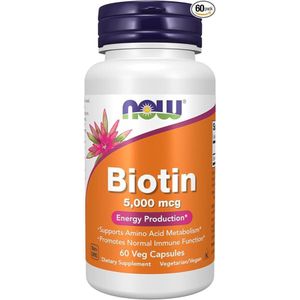 Now Supplements, Biotin 5,000 mcg, Amino Acid Metabolism*, Energy Production*, 60 Veg Capsules