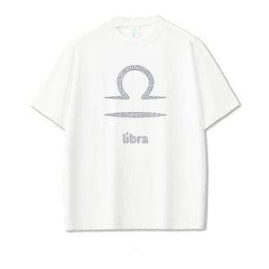 white cotton t-shirt Libra Zodiac silver 