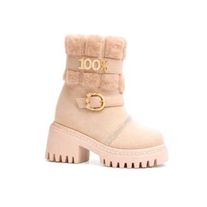 أحذية شتوية للفتيات من الفرو، أحذية كاحل أنيقة للأطفال بنعل مقاوم للانزلاق للاستخدام اليومي