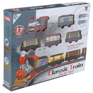 Classic Train Play Set – 17-Piece Battery-Powered Railway with Steam Locomotive and 5 Cars (Coal, Tanker, Logs, Cargo) – High-Speed Durable Build with Handsome Appearance – Indoor Toy for Kids Ages 3+