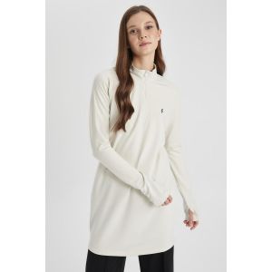 Defacto Woman Stand- Up Collar Long Fit Long Sleeve T-Shirt - Stone