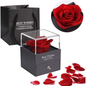 Roses in a Box, Forever Roses Preserved Stylish and Elegant with Jewelery Box, Preserved Rose Gift for Mother's Day, Valentine's Day, Anniversary, Womens Birthday Gifts (Without Necklace)