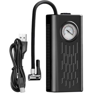 AI مضخة هوائية محمولة لسيارات ودراجات نارية باللون الأسود مع مقياس ضغط رقمي ومدخل USB، موديل - مثالية للرحلات والطوارئ - مصدر الطاقة: منفذ USB