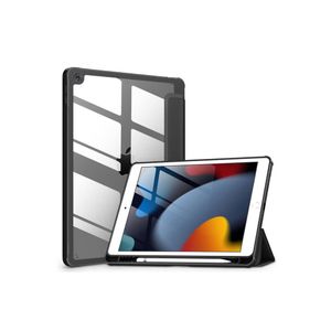 جراب لجهاز iPad من الجيل التاسع/الثامن/السابع مقاس 10.2 بوصة (2021/2020/2019)، ظهر شفاف، غطاء إطار TPU مقاوم للصدمات (حامل قلم مدمج، يدعم خاصية التشغيل/الإيقاف التلقائي) لجهاز iPad مقاس 10.2 بوصة - أسود