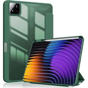 غطاء حماية قابل للطي لأجهزة شاومي مي باد 7و7 برو 2025 ، جراب شفاف مع حامل قلم ودعم النوم والاستيقاظ التلقائي (اخضر)