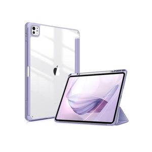 جراب جديد متوافق مع iPad Pro مقاس 11 بوصة (موديل 2024 M4) مزود بحامل قلم مدمج، جراب iPad Pro مقاس 11 بوصة بغطاء خلفي صلب شفاف، يدعم قلم Apple Pencil وقلم Apple Pencil (USB-C)، خاصية التشغيل/الإيقاف التلقائي، لون بنفسجي فاتح
