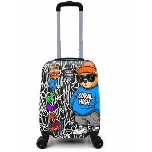 CORAL HIGH Graffiti Teddy Bear Print Mini Kids Suitcase
