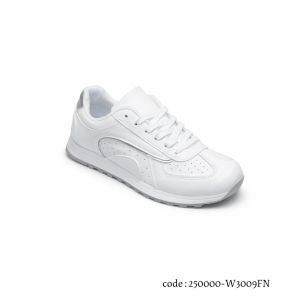 Women's comfortable orthopedic sneakers in premium imported leather with a lightweight sole - Code 250000-W3009FN - White * Silver