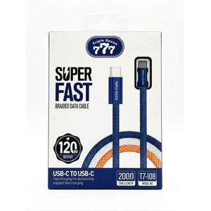 777 كابل شحن سريع وتطابق بيانات USB-C إلى USB-C بقدرة 120 واط وطول 2 متر من  (موديل T7-108)