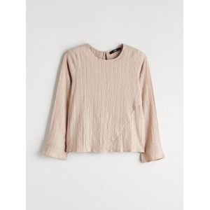 LC Waikiki Crew Neck Linen Blend Textured Girl's Blouse