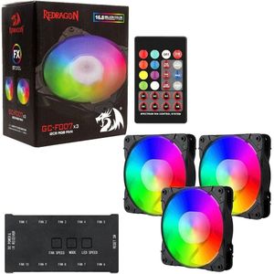 Redragon مروحة الفضاء اللوني ار جي بي الصامتة 3 عبوات 120 ملم  GC-F007 - تدفق هواء عالي - مع ريموت كنترول - وحدة التحكم في الفضاء اللوني ار جي بي، 3 دبوس