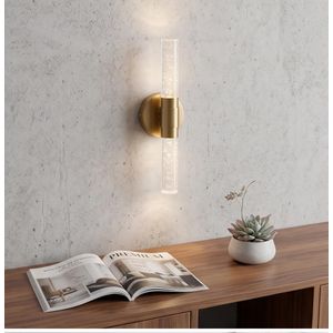 أبليك جداري كريستال مودرن - إضاءة LED ذهبية فاخرة بتصميم أسطواني وفقاعات مضيئة.