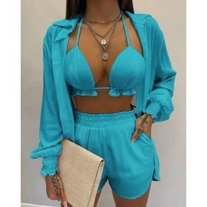 CUTENOVA Womens 2 Piece Cover Up See Through Swimsuit Sheer Mesh Tie Knot  Long Sleeve Crop Top and Mini Wrap Skirt Sarong Outfit - AliExpress