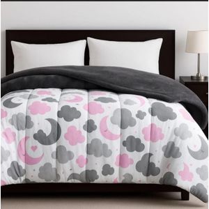 Winter Quilt 220x235cm Grey Stars Crescent Moon Design Ultra Soft Plush King Size Warm Fleece