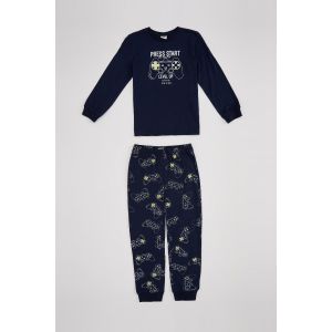 Defacto Boy Regular Fit Knitted Pyjamas - Navy