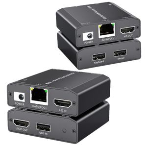 مُمدِّد KVM عبر HDMI وUSB خلال كابل كات 6/7 1080 بكسل @60 هرتز 150 م عبر إيثرنت وجهاز إرسال واستقبال يدعم توصيل لوحة المفاتيح والماوس بدون مدة الانتظار الطويلة تغذية الطاقة عبر كابل POC وباور سبلاي
