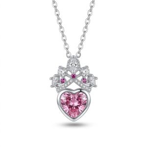 Women's Silver Stainless Steel Princess Crown & Pink Heart Pendant Necklace