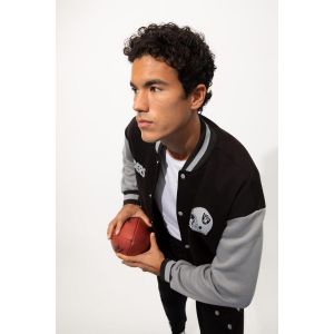 Defacto Man College Neck Oversize Fit-Nba Cardigan - Black