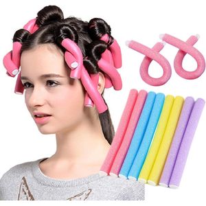 مجموعة قضبان تمويج الشعر مكونة من 10 قطع، بكرات تجعيد الشعر الناعمة، بكرات تجعيد الشعر السحرية، بكرات إسفنجية سحرية لتصفيف الشعر بنفسك (10 قطع من الألوان العشوائية).