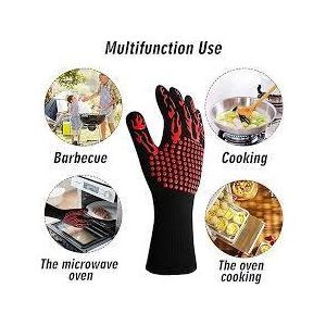 Heat-resistant BBQ gloves – oven gloves suitable for use with fire ovens or microw aves – single piece 