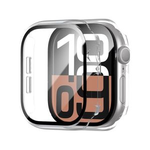 متوافق مع ساعة أبل سيريز 10 (2024) مقاس 46 مم، غطاء زجاجي مقوى، واقي شاشة من البولي كربونات الصلب، غطاء فائق النحافة وخفيف الوزن ومقاوم للخدش - شفاف