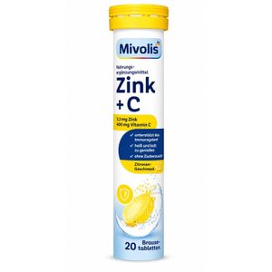 Mivolis Zinc + Vitamin C Effervescent Tablets, Lemon Flavor – 20 Tablets - 82g