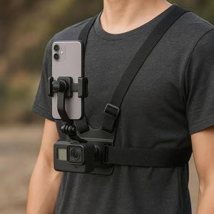 PLOKAMA CX-10 Chest Mount Camera & Phone Holder - Adjustable Elastic Body Harness Strap for Action Cameras & Smartphones - POV Video Recording Rig with Phone Clip
