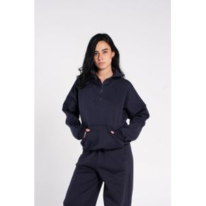 OUTDATED (Extra) High Neck Zipper Sweat Shirt - Navy Blue