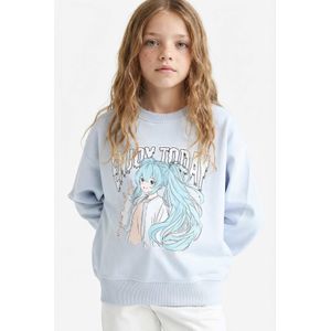 Defacto Girl Relax Fit Crew Neck Anime Print Sweatshirt