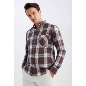 Defacto Man Polo Neck Modern Fit Long Sleeve Shirt - Bordeaux