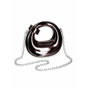 A luxurious women's handbag with a distinctive round design and elegant metal chain - glossy black color, perfect for formal and evening occasions, high quality and guaranteed durability.