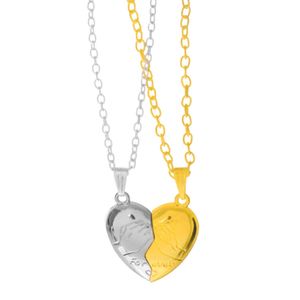 3Diamonds Women Heart Shaped Magnetic Necklace For Couple and Valentine's Day - Silver/Gold