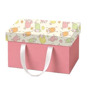 Eid Al Adha  Gift Box with Handles, pink, Cute Sheep Pattern, Decorative Storage Box for Gifting 