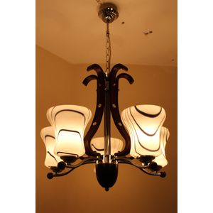 نجفة خشب*معدن 5 لمبة اللون فضي*بتي غامق