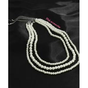 Pink قلادة نسائية من اللؤلؤ الأبيض العاجي بثلاث صفوف