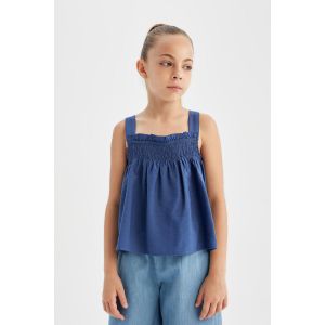 Defacto Girl Blouse Strappy Short Sleeve Blouse - Indigo