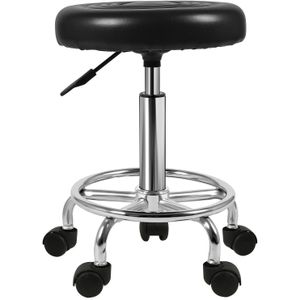 PU Leather Round Rolling Stool with Foot Rest, Small Home Office Desk Chairs 360° Swivel & Height Adjustable, Modern Salon & Spa Stools Office Massage Stools Task Chair Small, Glossy Black