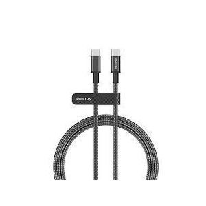 Philips Sync & Charge Cable C to C, 2 meter Max 3A (60W), Carplay Support, Black Braided 480 Mbps 