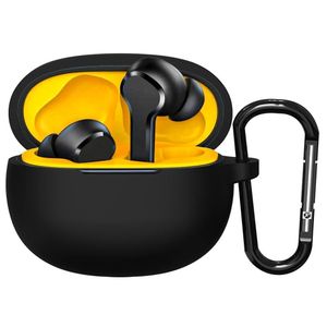 Silicone Case Compatible with realme Buds T100 Earbuds, Soft Silicone Protective Case Cover, Shockproof Sleeve with Carabiner - Black