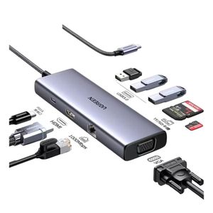 Ugreen يوجرين CM498 موزّع USB-C عشرة-في-واحد مع 4K HDMI وVGA – رمادي