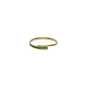 3Diamonds Stainless Steel Wrap-Around Bangle With Green Enamel For Women - Gold